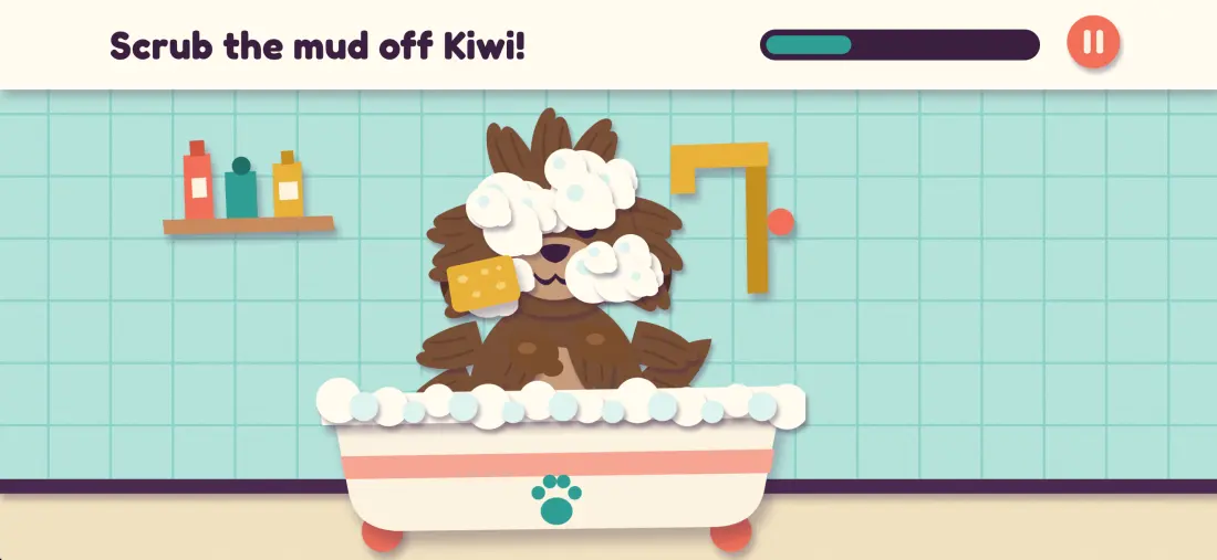 Scrubbing a muddy pet in the bath