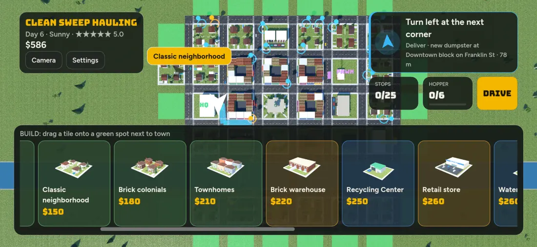Buying new pieces of town to grow the Smash Trash town